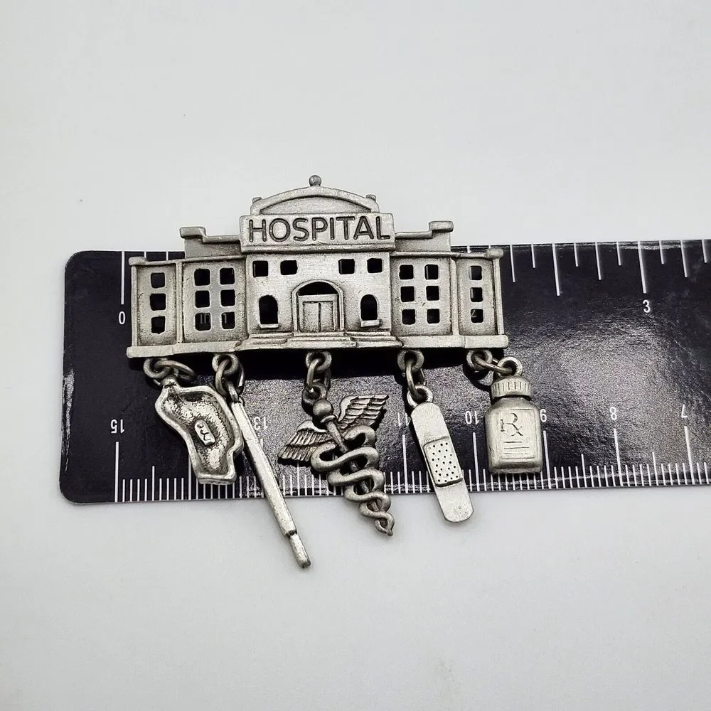 Vintage JJ Jonette Hospital Nursing Nurse Brooch Pin Pewter Tone‎ Metal